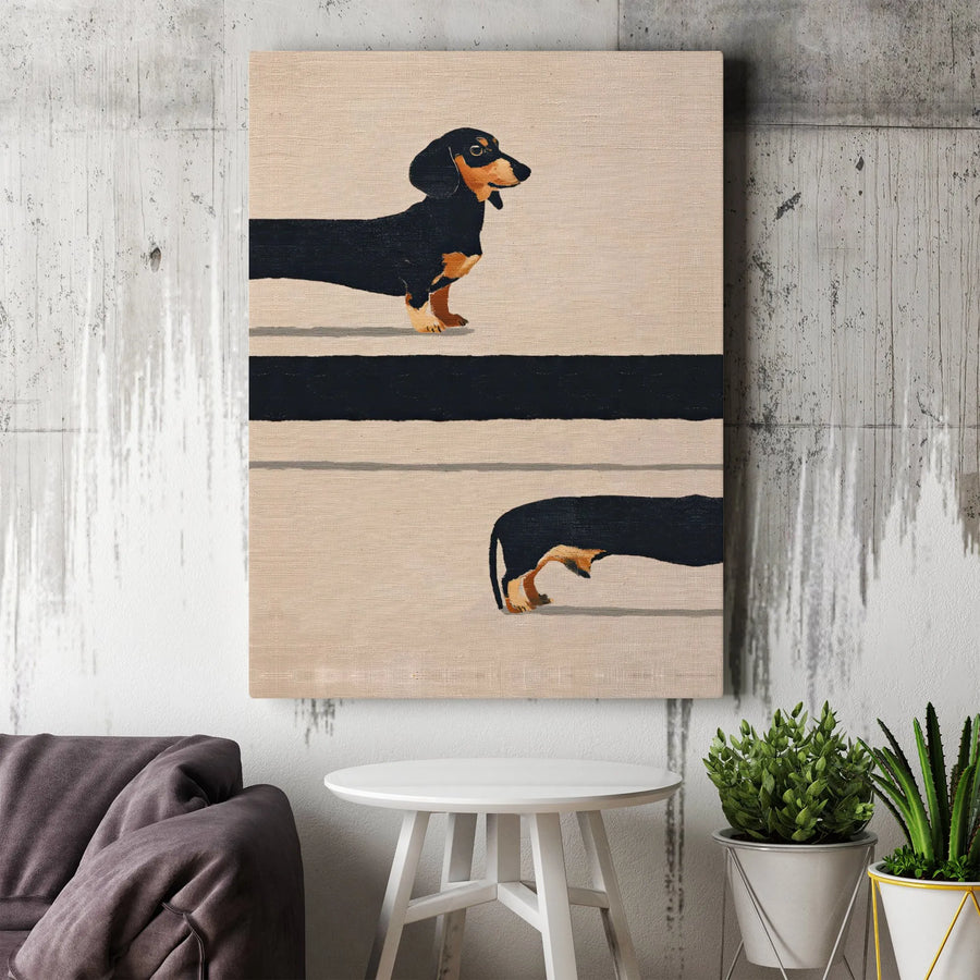 Long Dachshund Canvas Wall Art | Minimalist Wiener Dog Abstract Print | Premium Gallery Wrap Decor | Gift For Dog Lovers