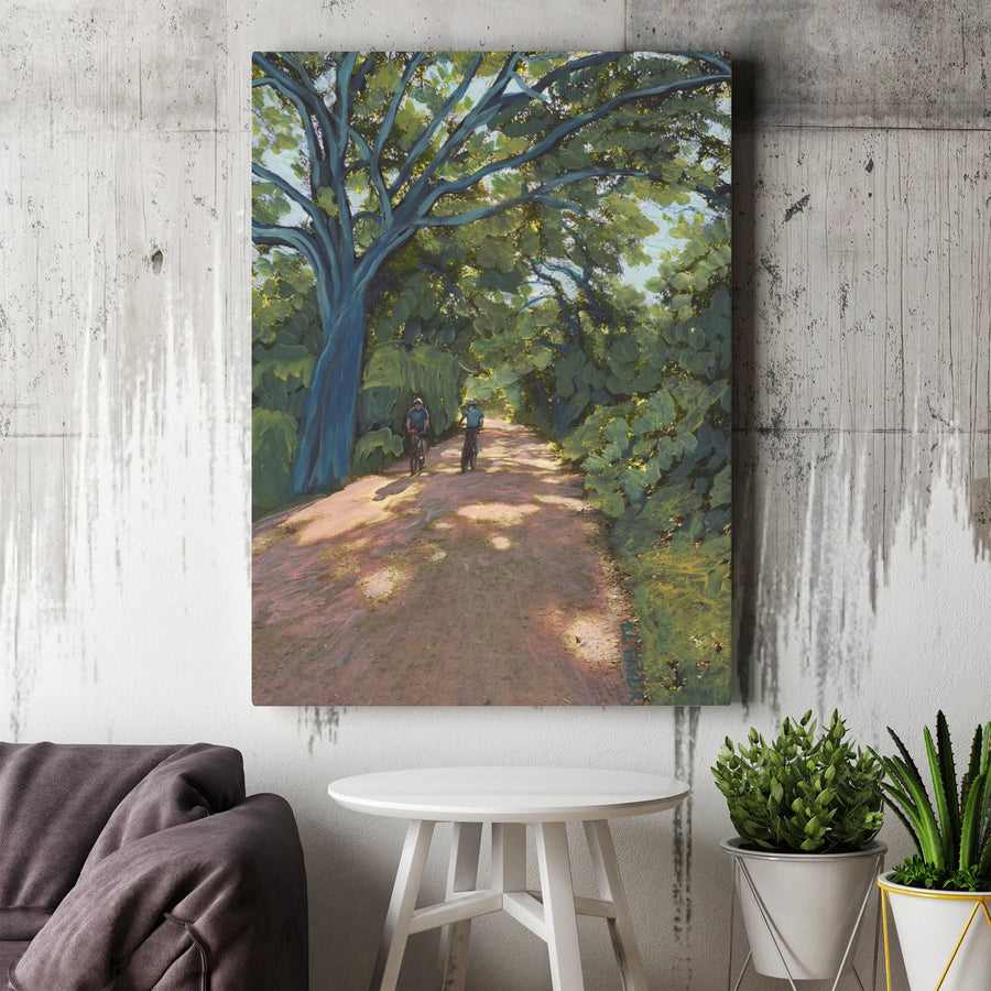 Lady Bird Lake Hike and Bike Trail Vertical Canvas | Austin Texas Impressionist Style Bike Art | Premium 1.25” Gallery Wrap | Nature Lover Home Decor Travel Gift