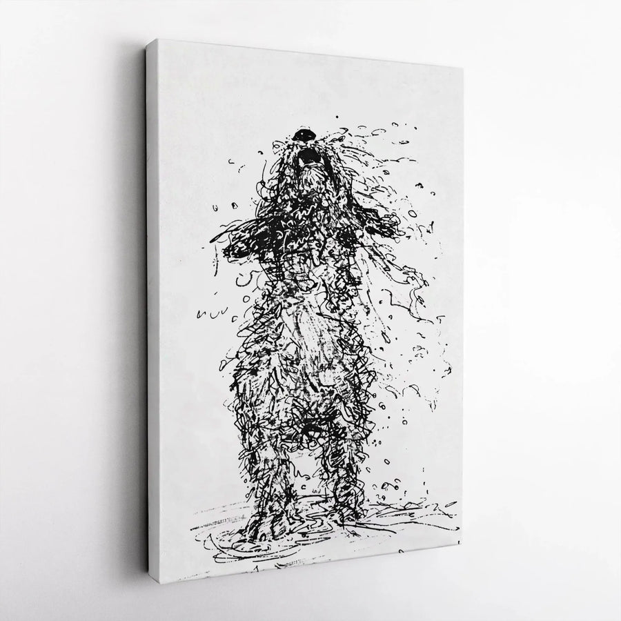 Wet Dog Shaking Canvas Print | Abstract Scribble Sketch Wall Art | Gallery Quality 1.25 Inch Canvas | Premium Dog Lover Home Decor Gift