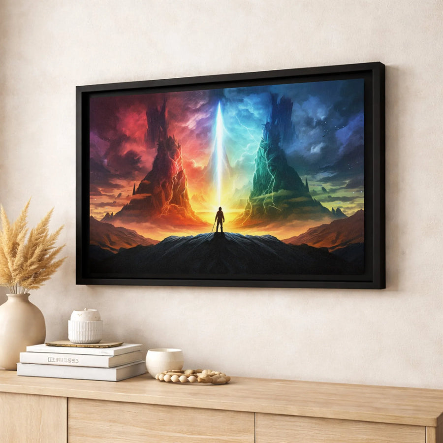 Fantasy Warrior Wall Art | Epic Lightning Landscape Print | Premium 1.25" Gallery Canvas | Gift for Gamer & Fantasy Lover