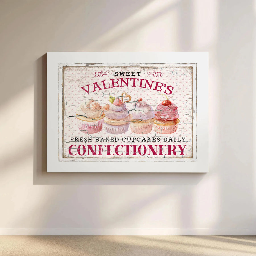 Valentine Cupcake Wall Art | Rustic Bakery Kitchen Decor | Gallery Wrap Canvas Print | Sweet Treats Gift For Bakers And Home Chefs