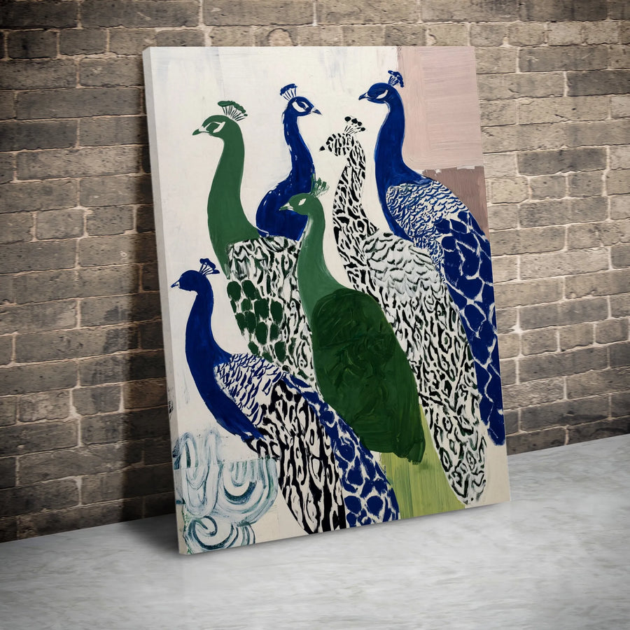 Modern Peacock Canvas Print | Stylized Peacock Flock Wall Art | Premium 1.25" Thick Canvas | Collector's Home Decor Gift