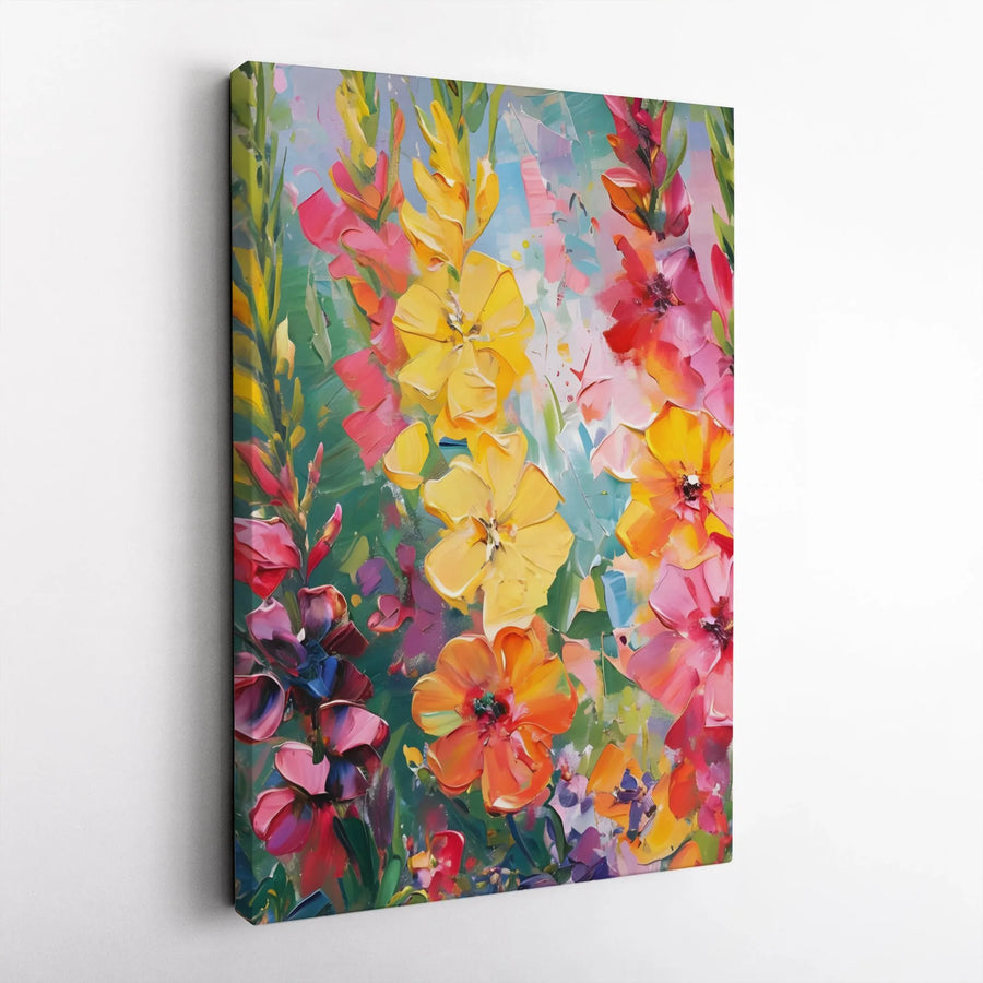Abstract Floral Canvas Wall Art | Impasto Style Colorful Oil Painting | Premium Gallery-Wrapped Print | Ready To Hang Home Decor
