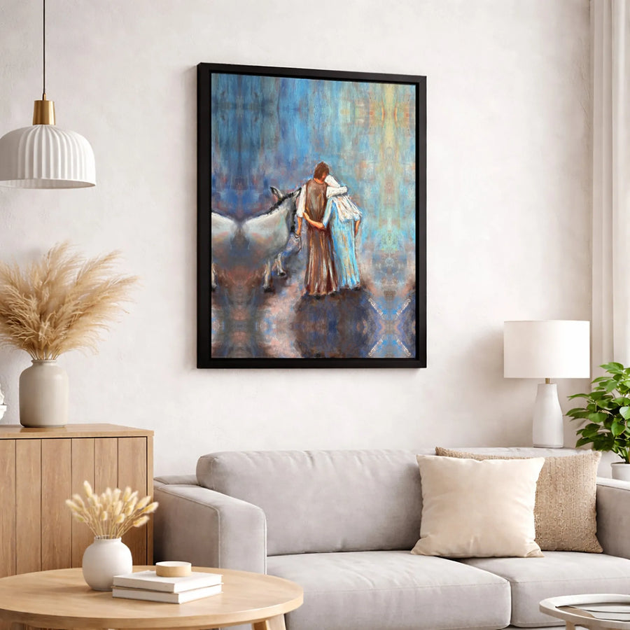 Mary and Joseph Nativity Canvas Print | Holy Family with Donkey Art | Premium 1.25" Gallery Wrap | Religious Christmas Home Decor Gift
