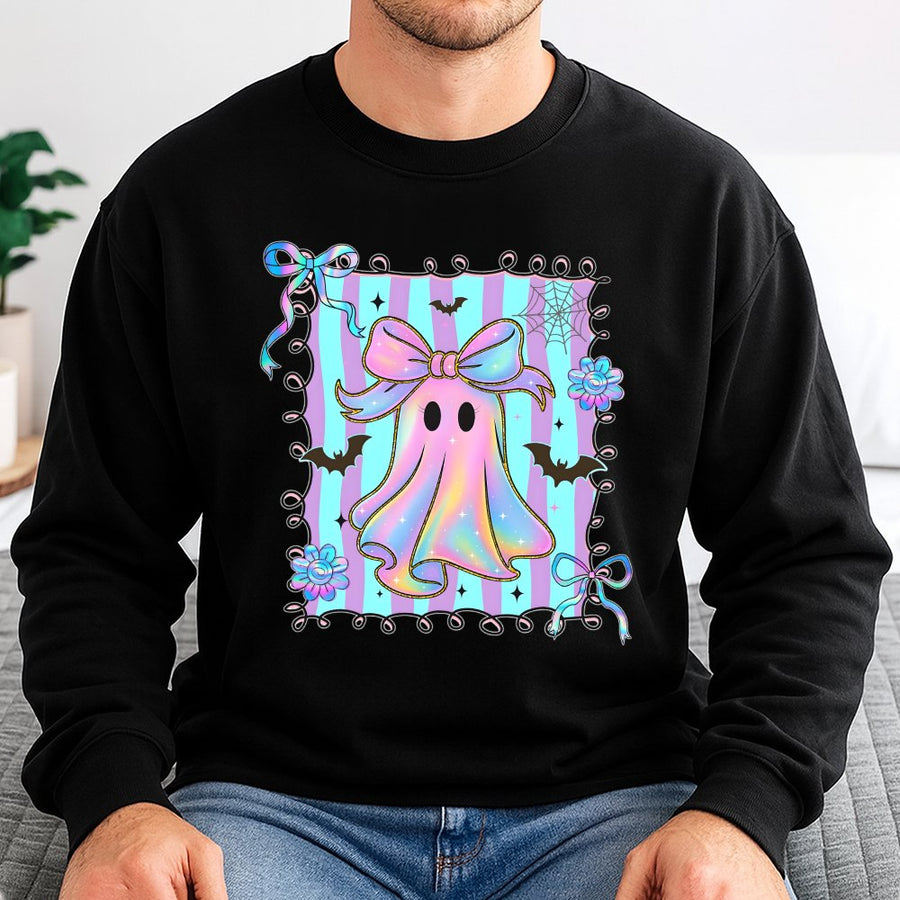Iridescent Ghost Sweatshirt | Preppy Coquette Halloween Design | Premium Cotton Blend | Cute Spooky Aesthetic Gift for Her