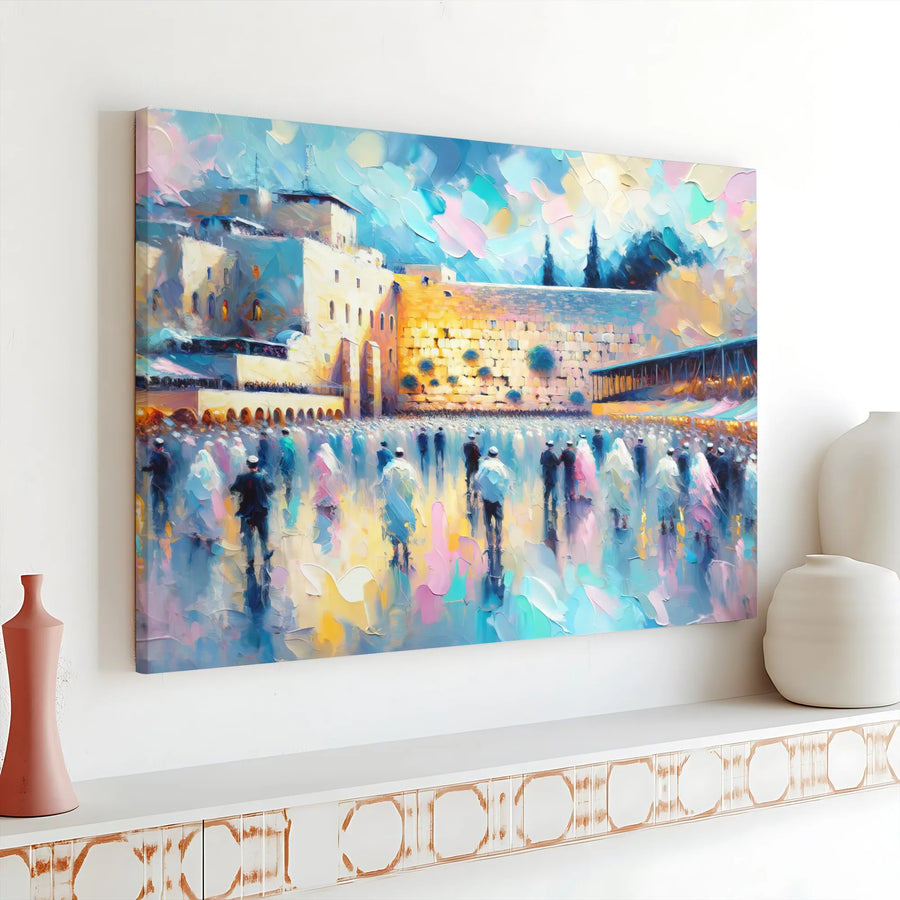Western Wall Jerusalem Canvas Print | Impressionist Oil Painting Style | Premium 1.25" Gallery Wrap | Religious Home Decor Gift for Jewish Families
