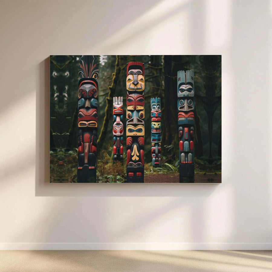 Totem Pole Wall Art | Pacific Northwest Forest Canvas Print | 1.25 Inch Gallery Wrap | Premium Cultural Home Decor Gift
