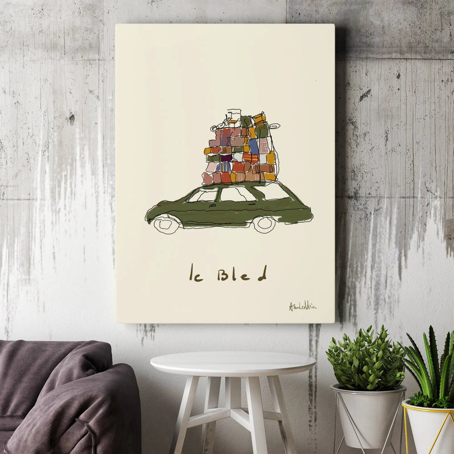 Le Bled Canvas Print | Abstract Travel Car Illustration | Thick Gallery Wrap Canvas | Modern Nostalgic Home Decor Gift