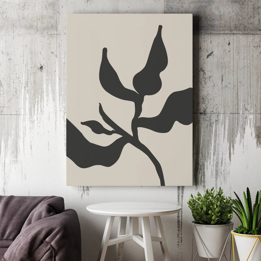 Abstract Botanical Canvas Art | Minimalist Leaf Silhouette Wall Decor | Gallery Quality 1.25 Inch Frame | Modern Neutral Living Room Accent