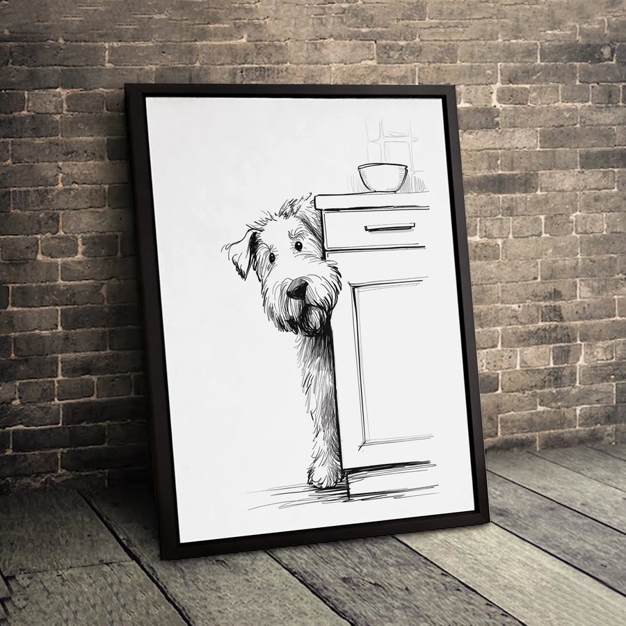 Scruffy Terrier Dog Art Canvas | Peeking Puppy Sketch Wall Decor | Premium 1.25 Inch Gallery Wrap | Unique Pet Lover Gift Idea