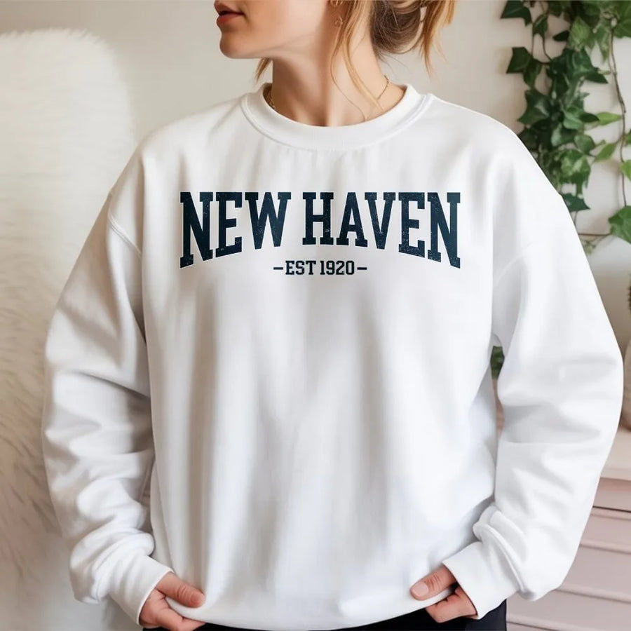 Vintage New Haven Connecticut Sweatshirt | Collegiate EST 1920 Design | Soft Cotton Blend | Unisex Hometown Pride Gift