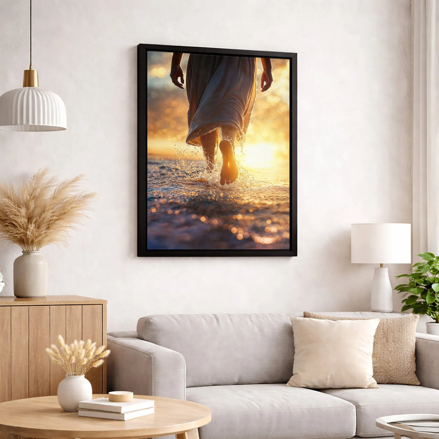 Jesus Walking On Water Canvas Print | Religious Coastal Sunset Art | Premium Fade-Resistant Wall Decor | Spiritual Home Office Gift