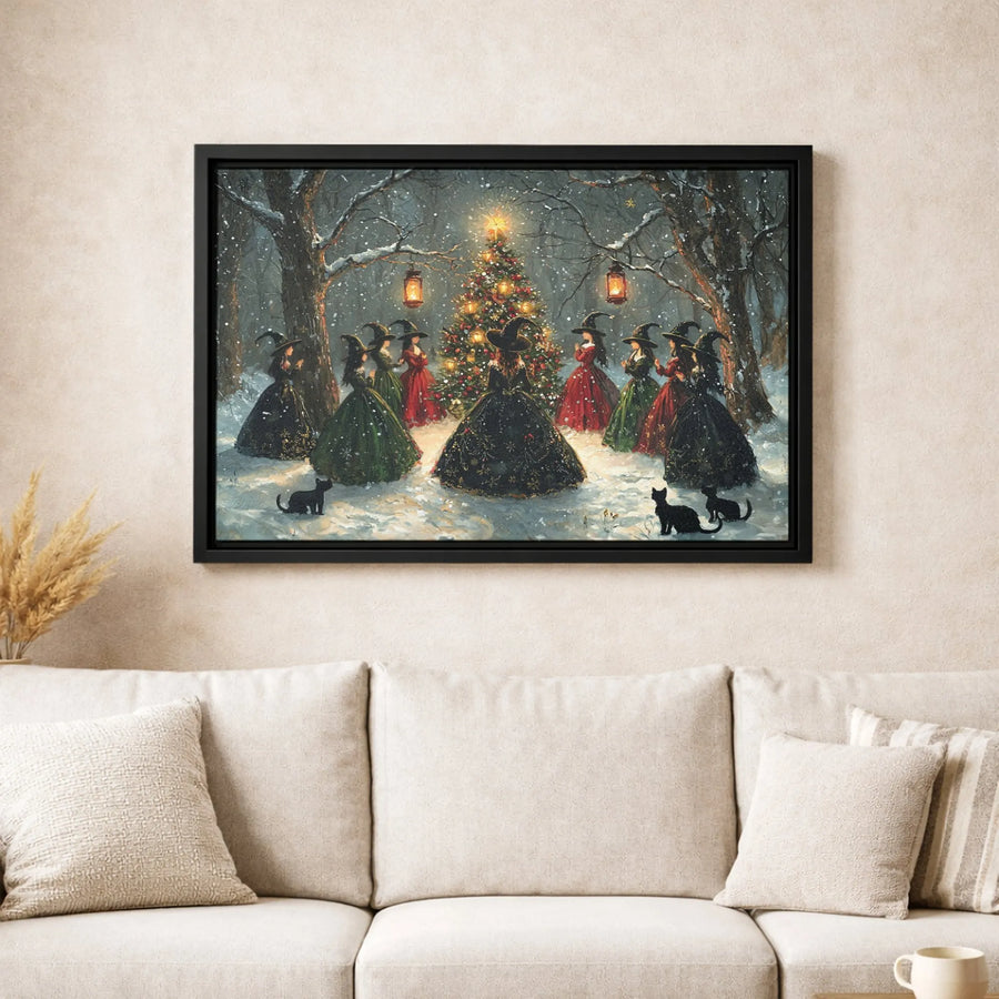 Witches Christmas Tree Canvas Art | Snowy Forest Holiday Wall Decor | Gallery Quality Premium Print | Gothic Witchy Gift for Her