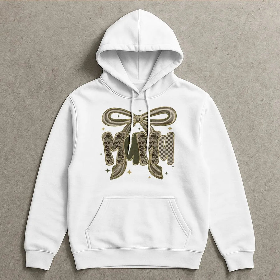 Mama Camo Bow Hoodie | Coquette Western Checkered Print | Premium Cotton-Poly Blend | Stylish Gift for Hunting Moms and Western Style Lovers