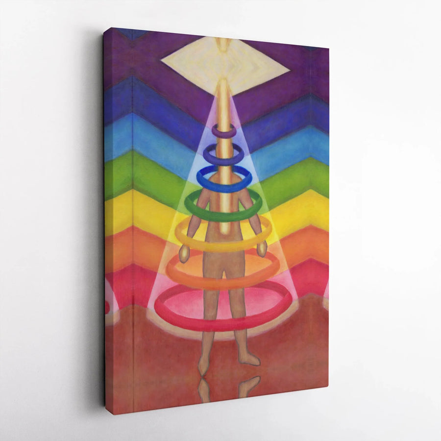 Chakra Energy Canvas Wall Art | Spiritual Human Figure With Rainbow Aura | Premium Gallery Wrapped Decor | Healing Home Office Gift