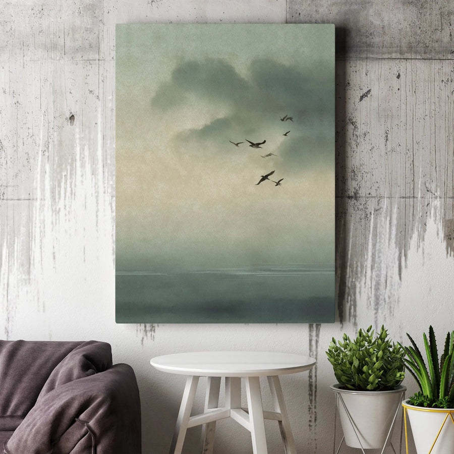 Moody Birds Canvas Wall Art | Atmospheric Coastal Landscape Print | Premium Gallery Wrap Canvas | Minimalist Home Decor Gift