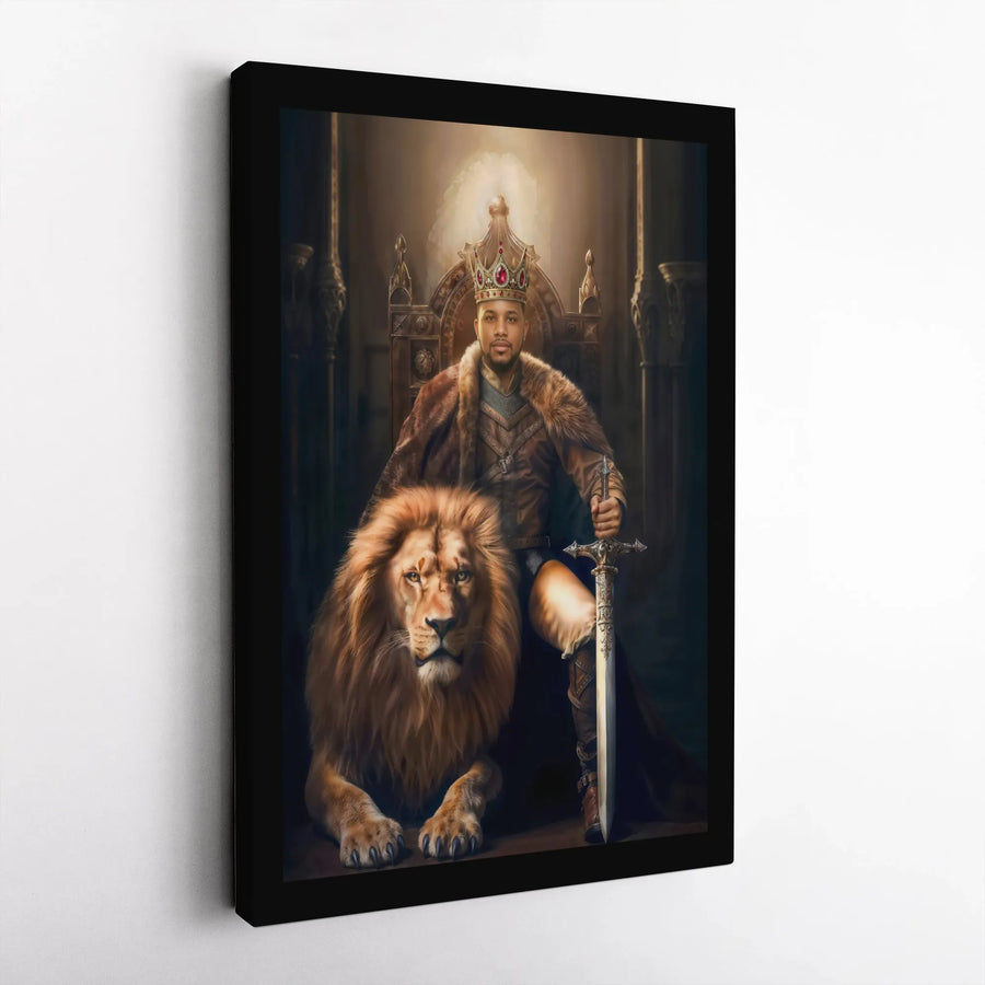 Black King Canvas Art | Regal Lion Warrior Wall Decor | Premium 1.25-Inch Gallery Wrap | Empowering African American Masculine Decor