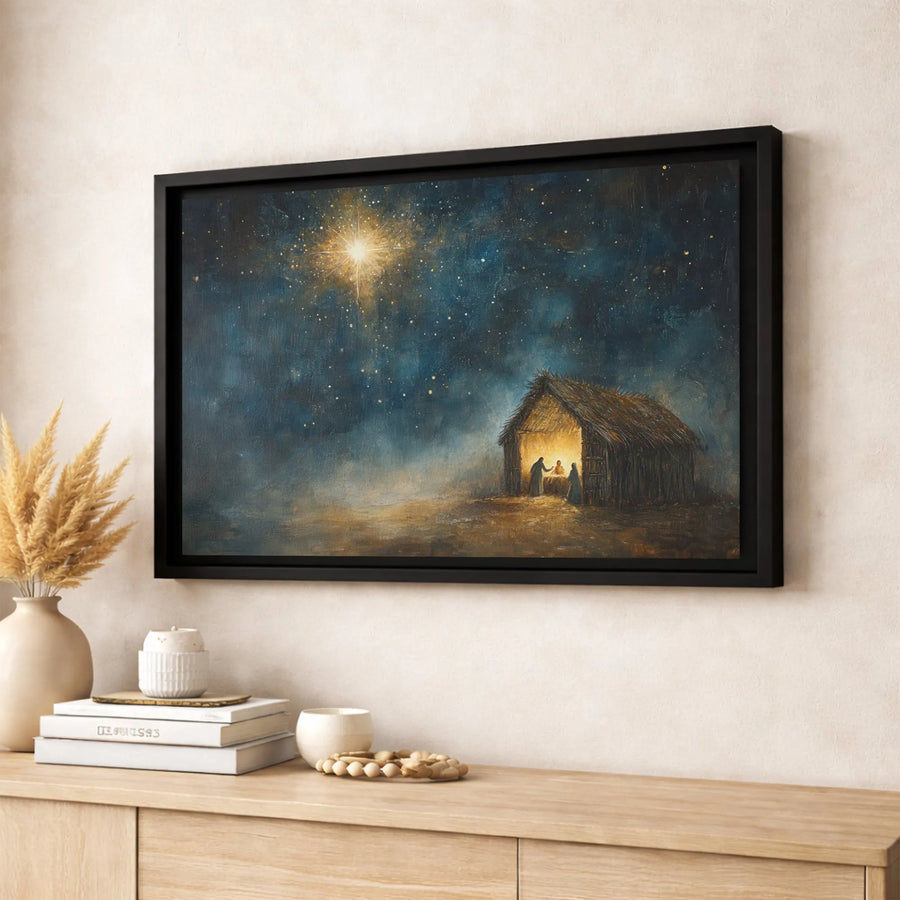 Nativity Scene Canvas Print | Star of Bethlehem Oil Painting | Premium Gallery-Wrapped Wall Art | Religious Christmas Home Decor Gift