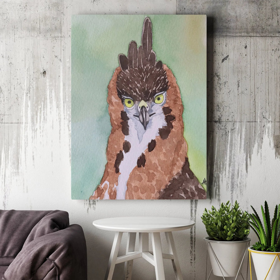 Ornate Hawk-Eagle Canvas Print | Watercolor Bird Portrait Painting | Premium Thick Gallery Wrap Art | Collector's Gift for Bird Watcher