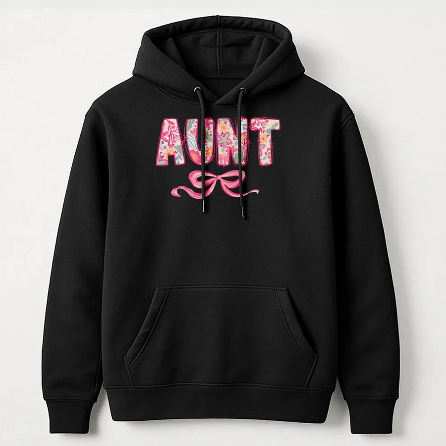 Coquette Aunt Hoodie | Pink Floral Letters & Bow Design | Premium Soft Sweatshirt | Mothers Day Gift for Aunt from Niece Nephew