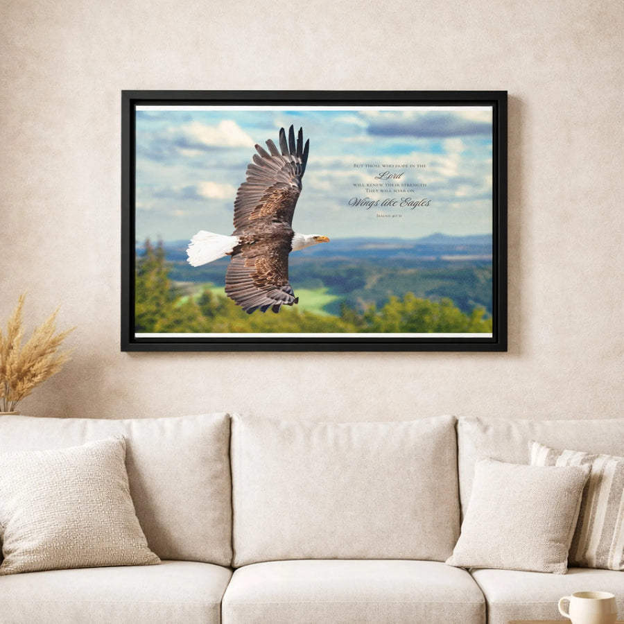 Isaiah 40:31 Canvas Art | Soar On Wings Like Eagles Wall Decor | Premium Framed Religious Scripture Print | Inspirational Christian Home Gift