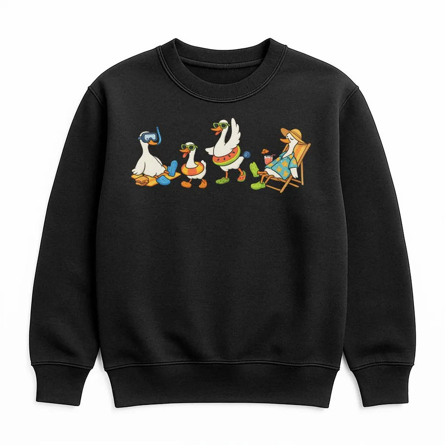 Silly Goose Sweatshirt | Funny Cartoon Beach Geese Graphic | Cozy Cotton Blend Pullover | Unisex Animal Lover Gift