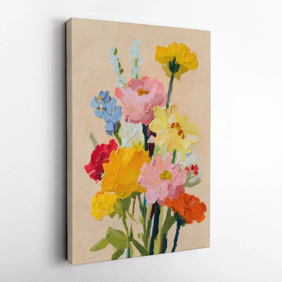 Floral Bouquet Canvas Print | Impasto Oil Painting Style Wall Art | Premium Thick Gallery Wrap | Botanical Home Decor Gift for Her