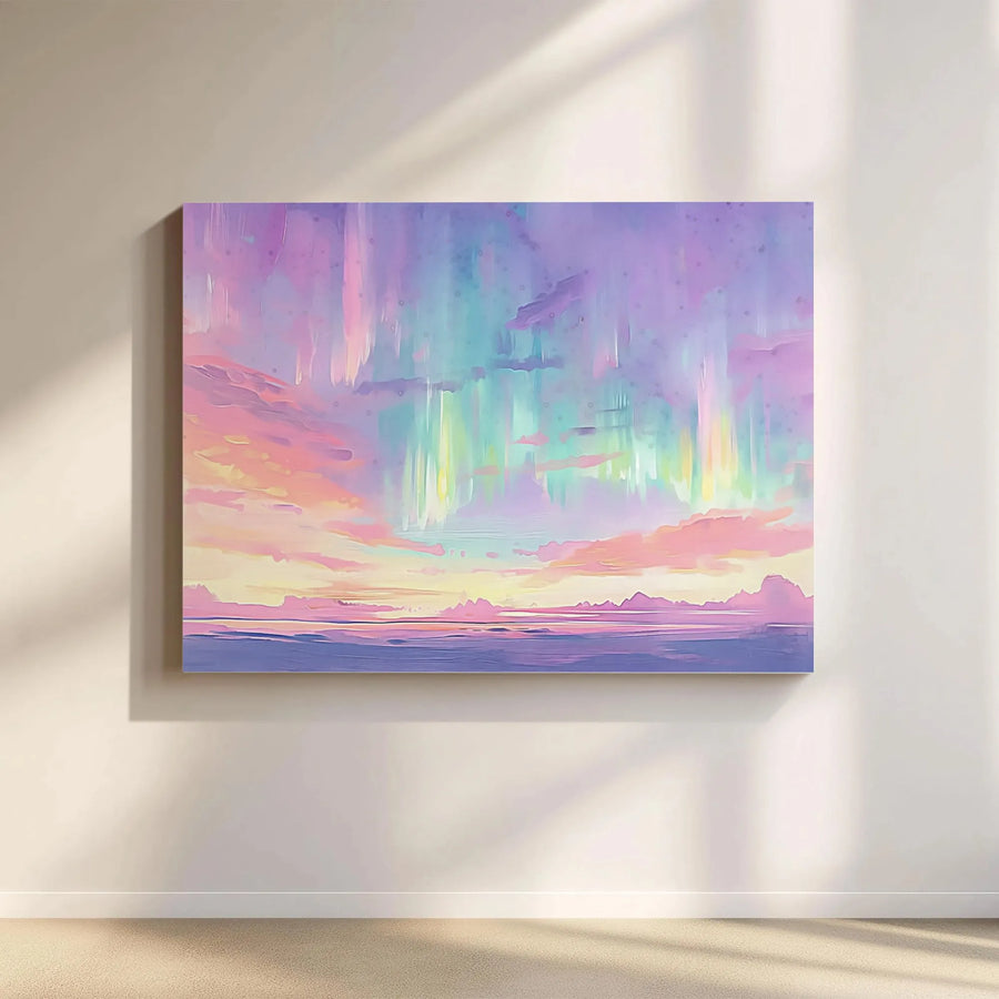 Pastel Northern Lights Canvas Art | Abstract Aurora Seascape Print | Premium Gallery-Wrapped Wall Decor | Dreamy Aesthetic Home Office Gift
