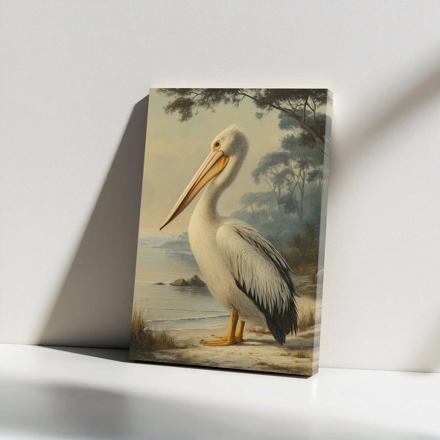 Vintage Pelican Vertical Canvas Print | Audubon Style Coastal Bird Painting | Premium Unframed Wall Art | Nautical Home Decor Gift for Bird Lover