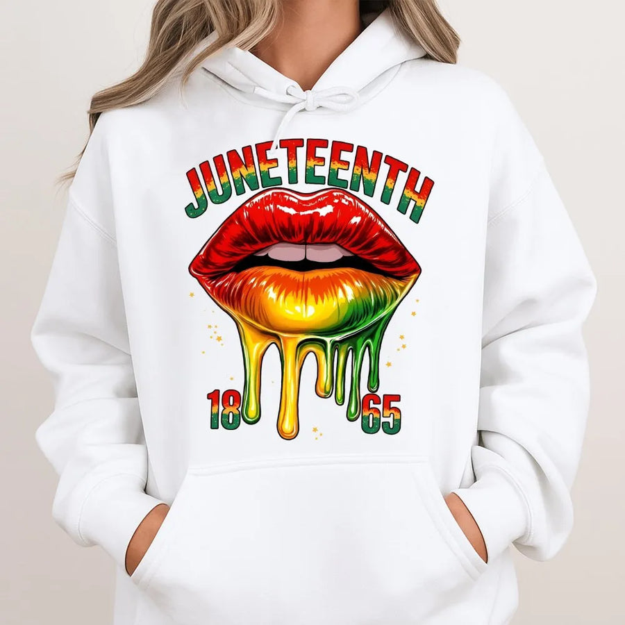 Juneteenth Hoodie | Dripping Lips 1865 Graphic Design | Premium Cotton Blend | Freedom Day Apparel for Black History Month Gift