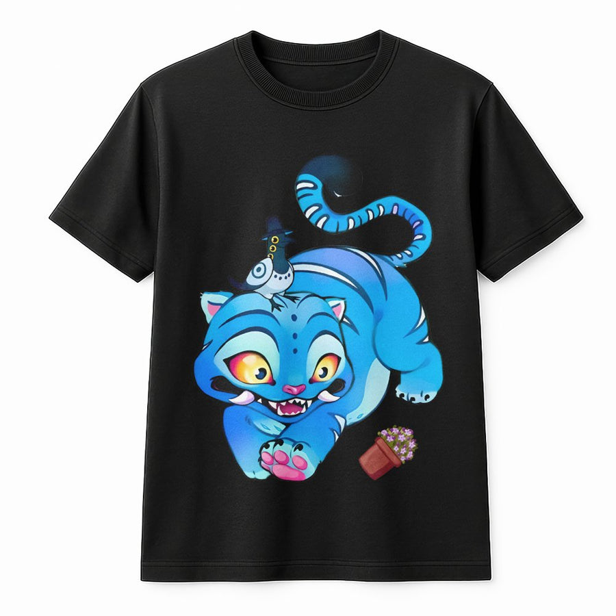 Derpy Blue Tiger T-Shirt | Cute Anime Style Cartoon Graphic | Premium Soft Cotton Tee | Unique Animal Lover Gift For Men And Women