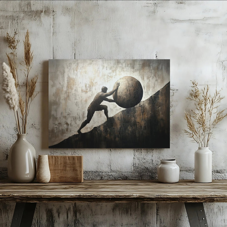 Sisyphus Canvas Wall Art | Abstract Greek Mythology Painting | 1.25 Inch Gallery Wrap | Motivational Office Decor for Stoics