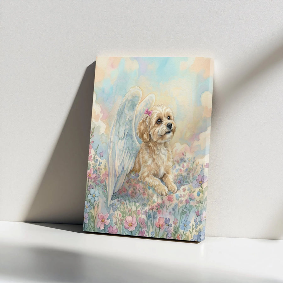 Angel Dog Memorial Canvas Art | Watercolor Pet Portrait with Wings | Premium Gallery Canvas | Pet Loss Sympathy Gift for Dog Owner