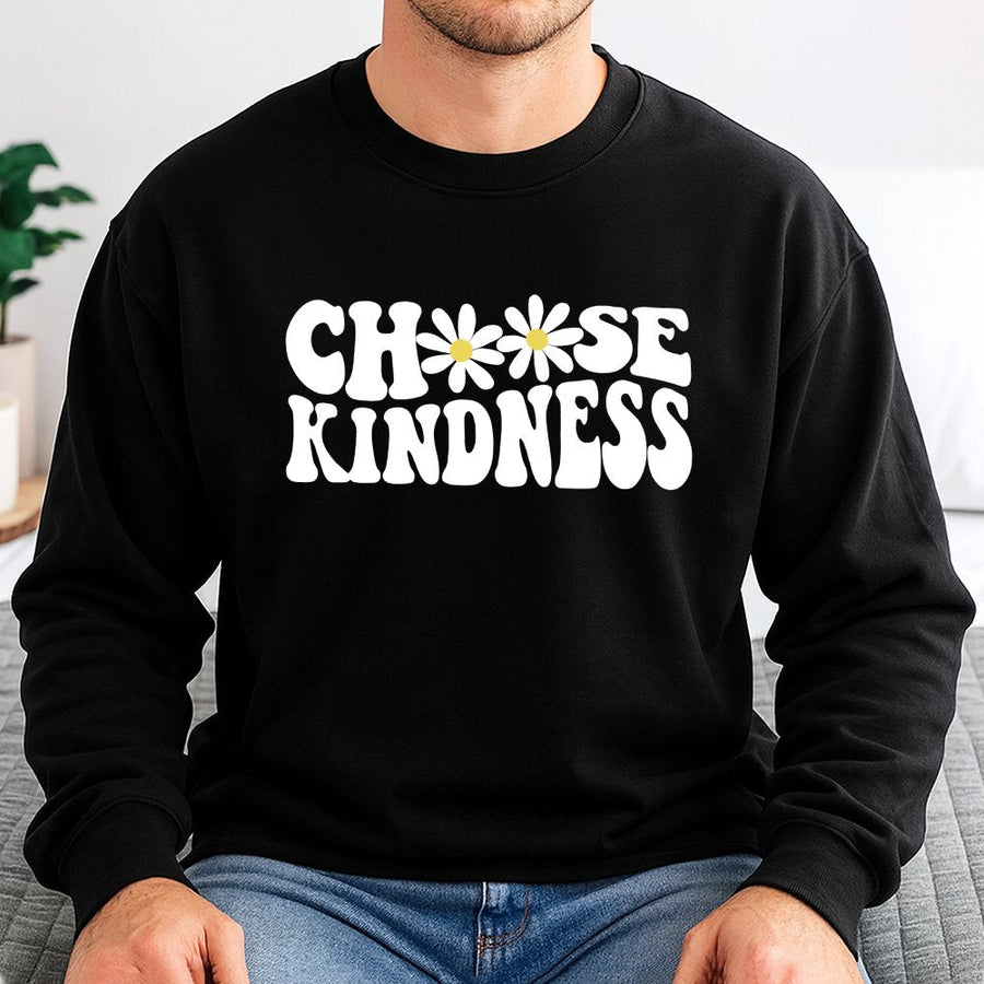 Choose Kindness Sweatshirt | Retro Daisy Floral Graphic Tee | Premium Cotton Blend Crewneck | Inspirational Teacher Gift For Women & Teens