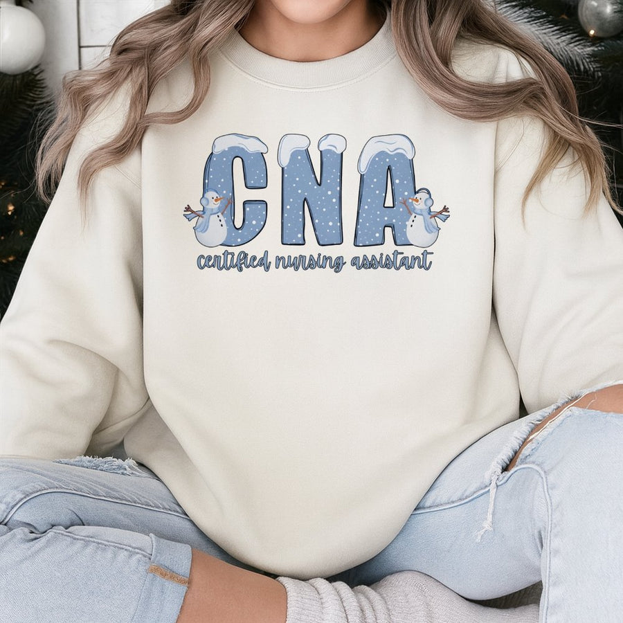 CNA Christmas Sweatshirt | Cute Snowman Nursing Graphic | Premium Cotton Blend Crewneck | Gift for Certified Nursing Assistant Nurse Apparel