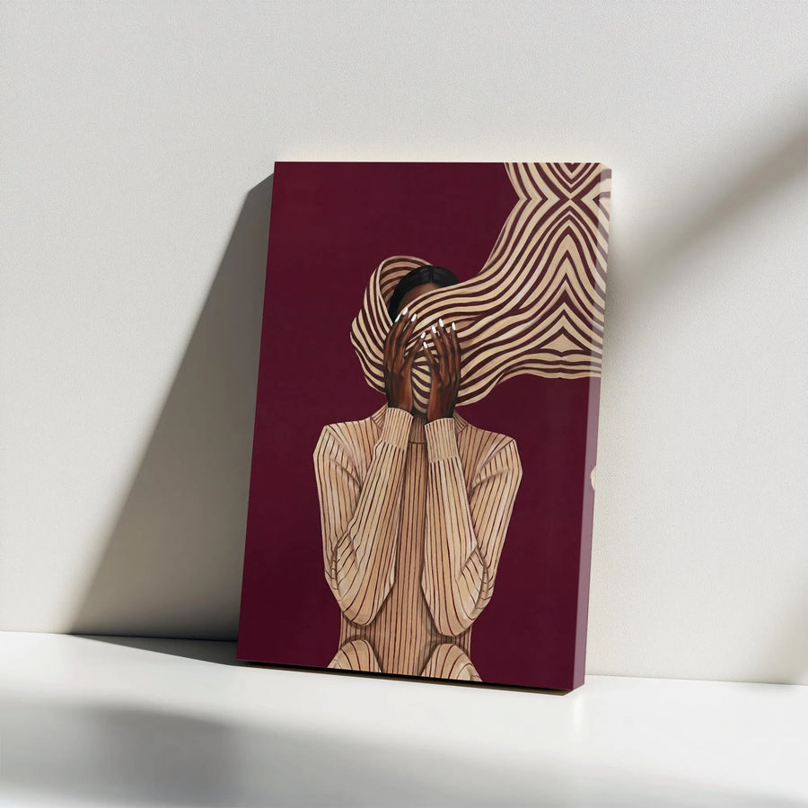 Abstract Black Woman Canvas Print | Modern Figurative Striped Portrait | Premium Thick Gallery Wrap Canvas | Modern Home Decor Gift