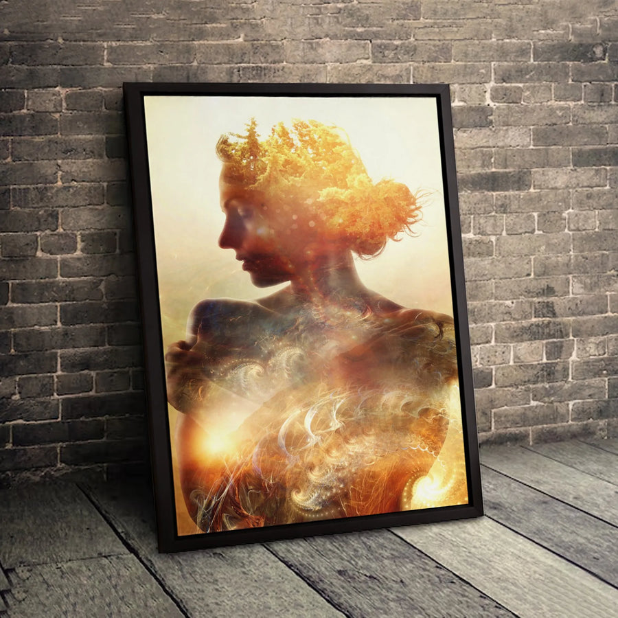Surreal Nature Woman Canvas Art | Double Exposure Forest Wall Decor | Premium 1.25-inch Gallery Wrap | Ethereal Bedroom Living Room Gift