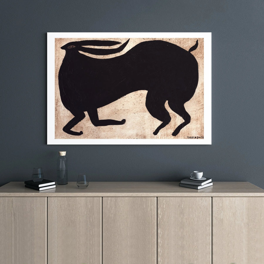 Black Hare Canvas Wall Art | Primitive Folk Art Rabbit Print | Premium Gallery Wrapped Decor | Modern Rustic Home Gift