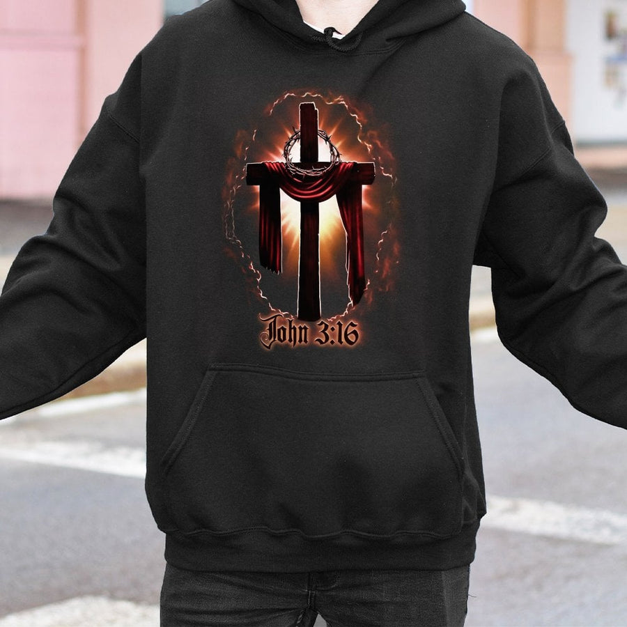 John 3:16 Cross Hoodie | Crown of Thorns Religious Graphic | Premium Cotton Blend | Christian Gift for Men and Women
