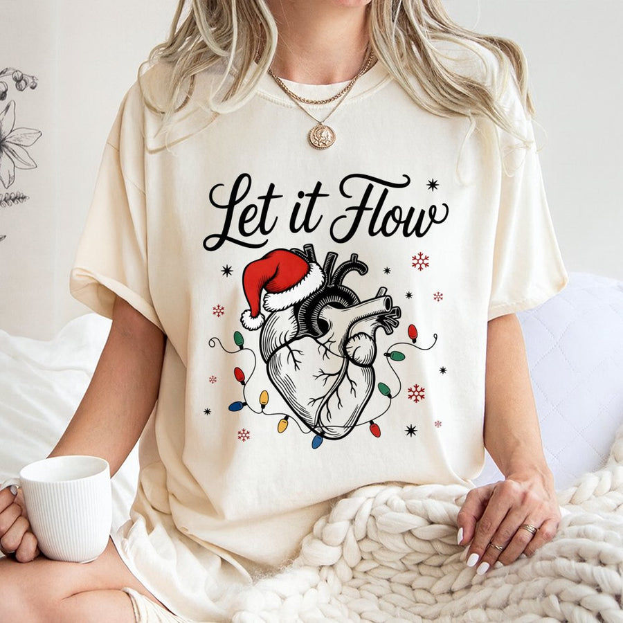 Cardiac Nurse Christmas T-Shirt | Heart Anatomy Santa Hat Graphic | Premium 100% Cotton Tee | Gift for Healthcare Professionals and Medical Students