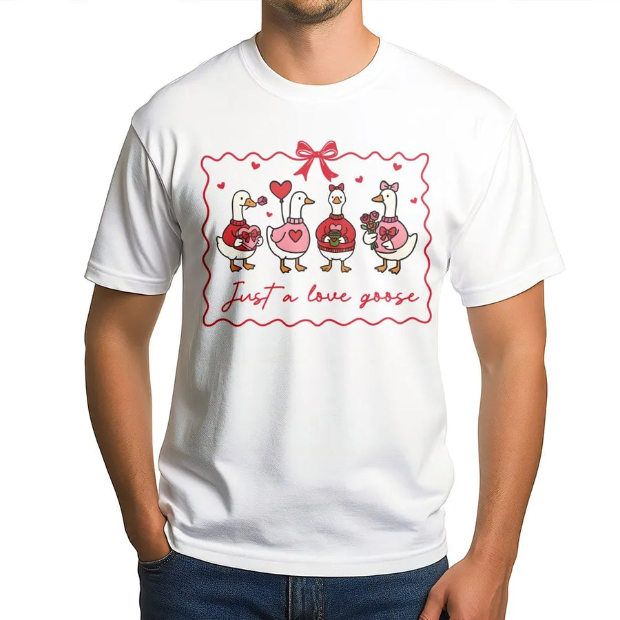 Just A Love Goose T-Shirt | Cute Valentine’s Day Animal Graphic | 100% Soft Cotton Premium Tee | Funny Gift for Goose Lovers and Couples