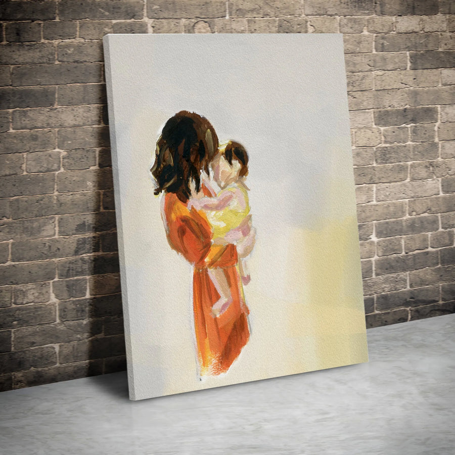 Mother and Child Canvas Wall Art | Abstract Painterly Portrait | Premium Thick Gallery Wrap | Gift for New Mom, Nursery Decor