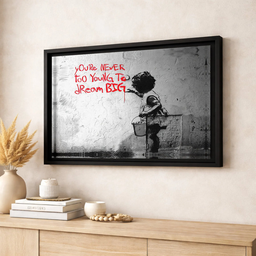 Never Too Young To Dream Big Canvas | Urban Graffiti Wall Art | Gallery Wrapped Premium Quality | Inspirational Office & Home Decor Gift