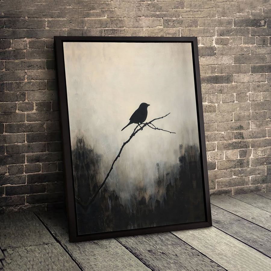 Bird Silhouette Abstract Wall Art | Moody Forest Minimalist Decor | 1.25 Inch Gallery Wrapped Canvas | Modern Neutral Home Living Room Gift
