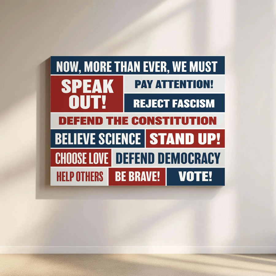 Political Protest Canvas Wall Art | Defend Democracy & Vote Typographic Print | Premium Gallery Wrap Canvas | Gift for Progressive Activist Home Decor