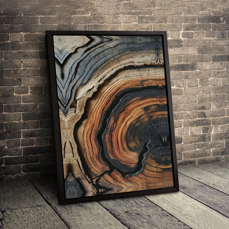 Abstract Tree Rings Canvas Wall Art | Symmetrical Burnt Wood Texture | Premium Gallery Wrap Print | Modern Home & Office Decor Gift