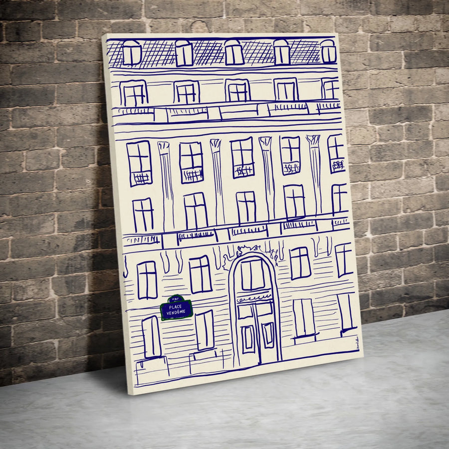 Place Vendôme Paris Architecture Canvas Print | Hand-Drawn Minimalist Sketch | Gallery-Wrapped Premium Quality | French Home Decor Gift