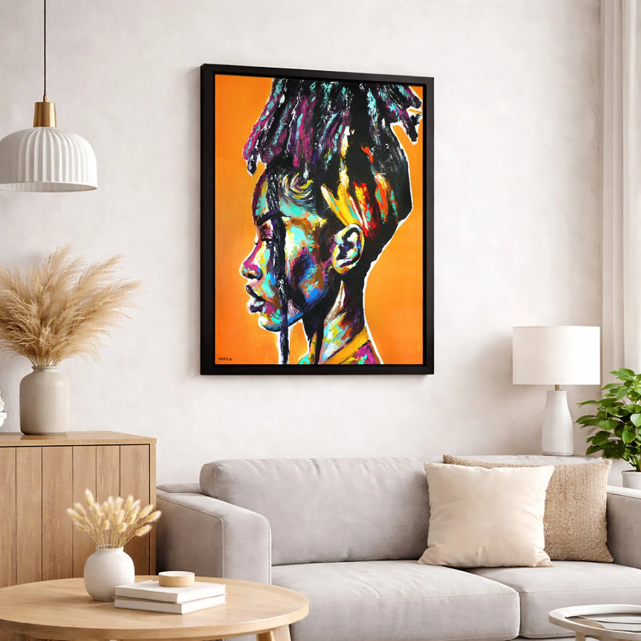 Abstract Black Woman Portrait Canvas | Colorful Afrocentric Wall Art | Premium Gallery Wrapped Print | Modern Home Decor Gift