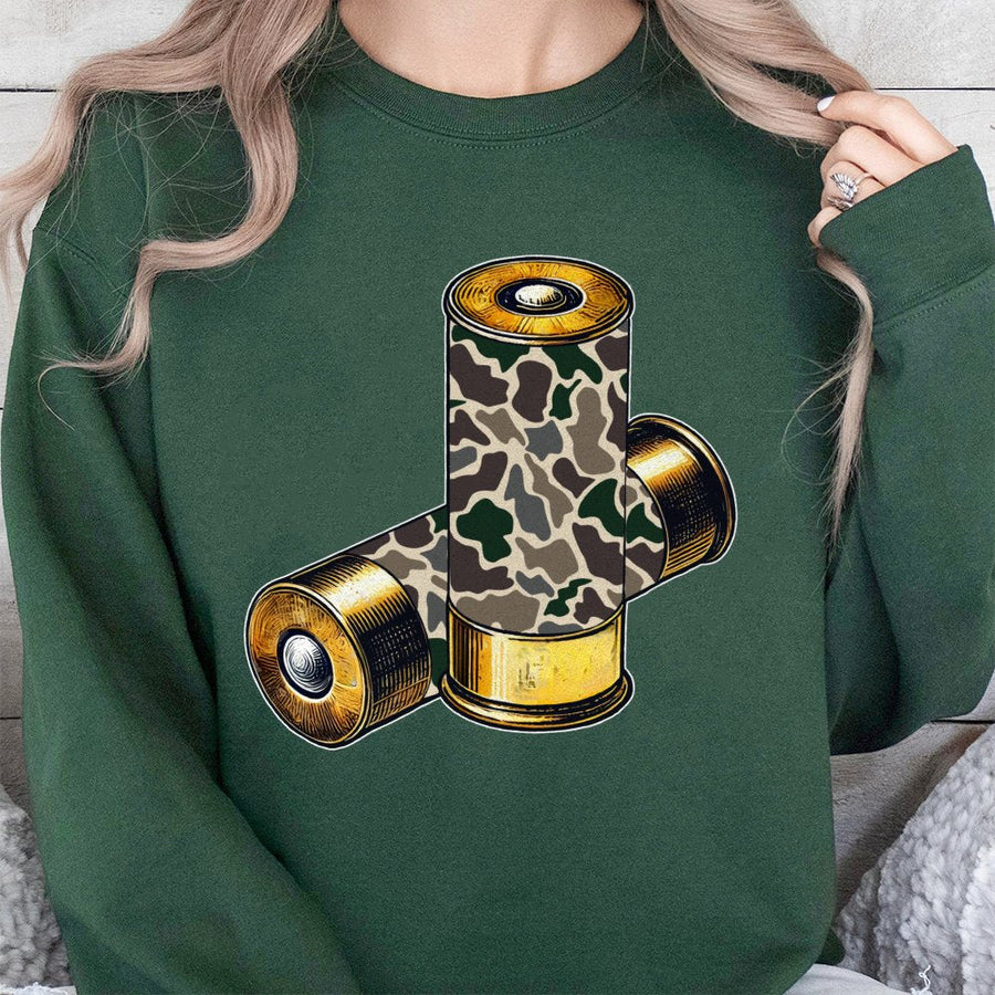 Camo Shotgun Shells Sweatshirt | Duck Hunting Graphic Apparel | Premium Cotton-Poly Blend | Gift for Outdoorsmen and Hunters