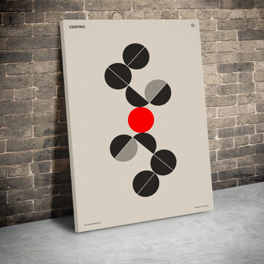 Abstract Geometric Canvas Print | Modern Bauhaus Style Art with Red Dot Accent | Premium Gallery Wrapped Wall Art | Office & Home Decor Gift